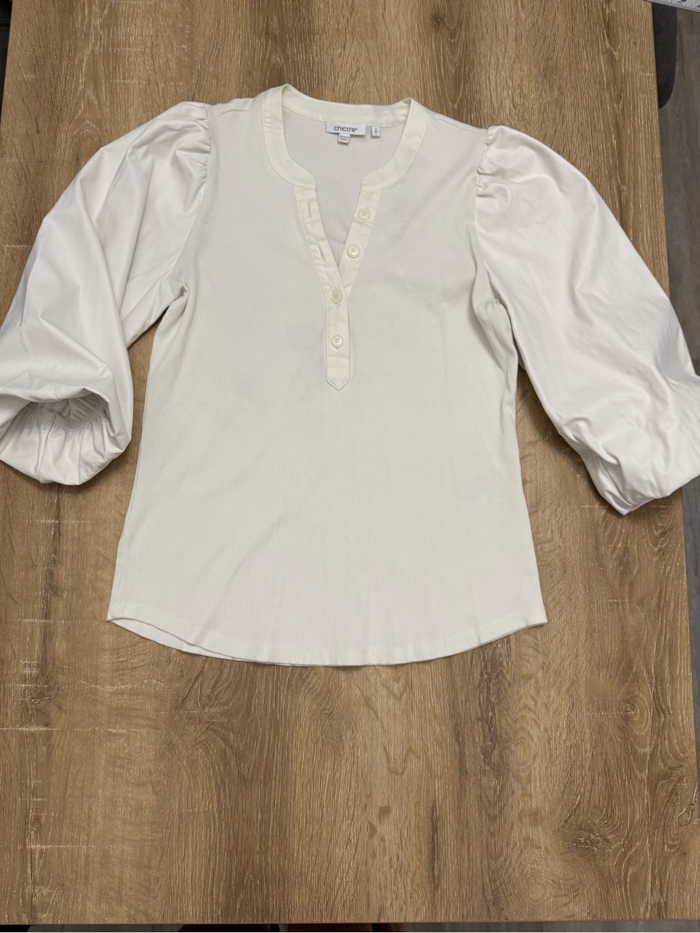Chico's Cream Puff-Sleeve Henley Top